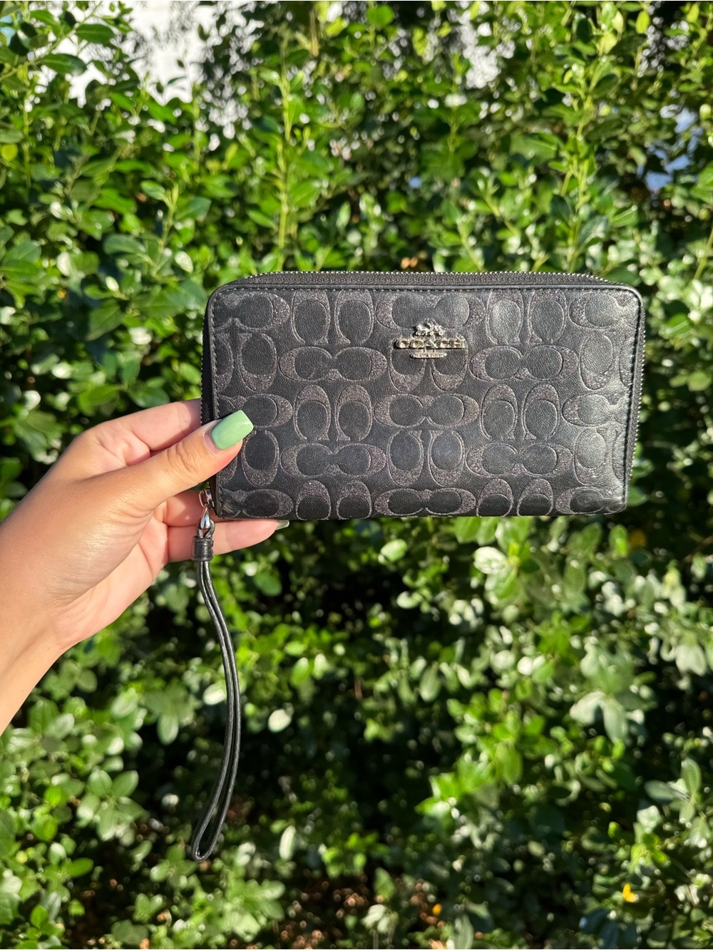 Coach Black Signature Zip-Around Wristlet Wallet